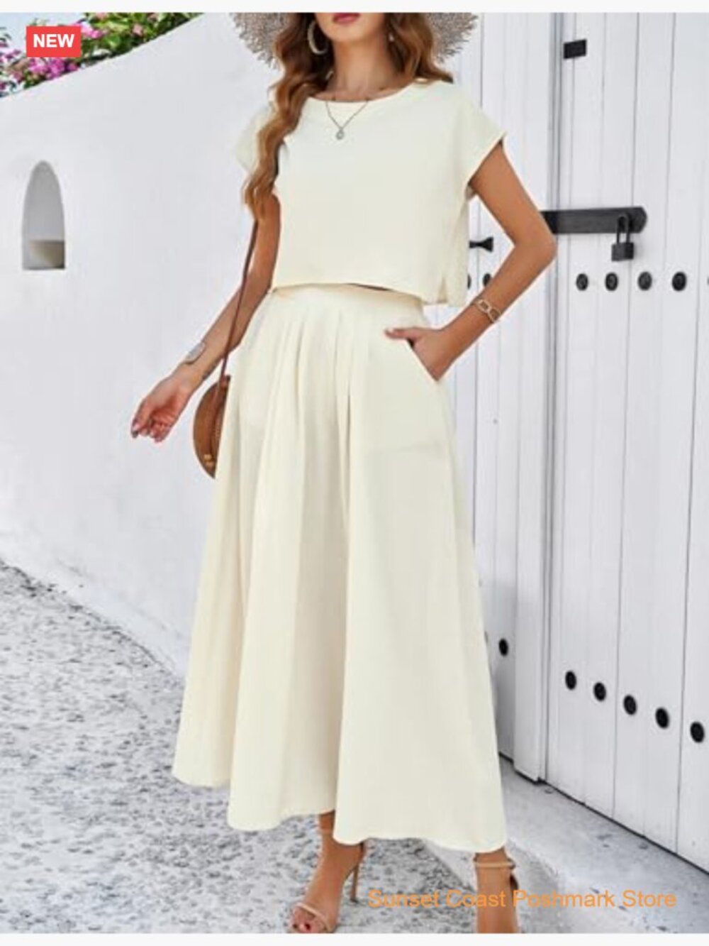 Cap Sleeve Top Elastic Waist Maxi Skirt Set with Pockets 100% Viscose - Picture 2 of 7